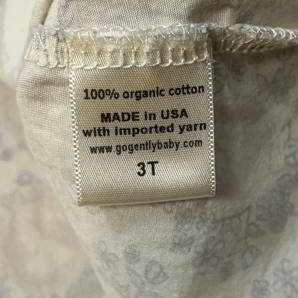 Go Gently Baby Girl’s 3T Ivory Dress w/ Pale Pink Cameo Print & Gray Trim Cotton